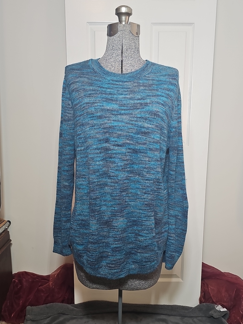 LOFT Blue Space Dye Crew Neck Sweater Long Sleeve Knit Top Size L